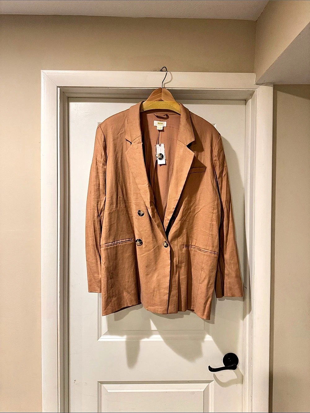 Anthropologie’s Maeve Double-Breasted Linen Blazer Brown Size 14